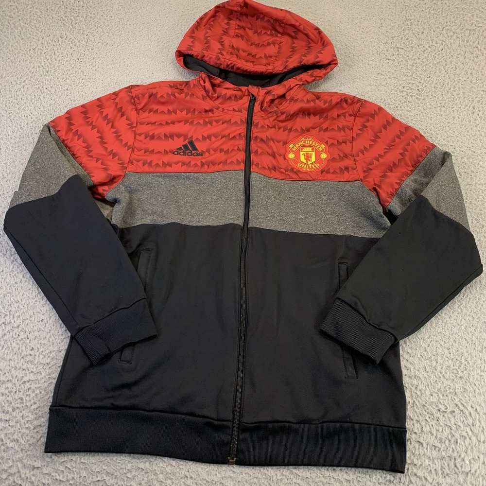 Adidas Manchester United Jacket Mens Medium Full Zip Hooded Pocket Soccer Futbol - Picture 2 of 12